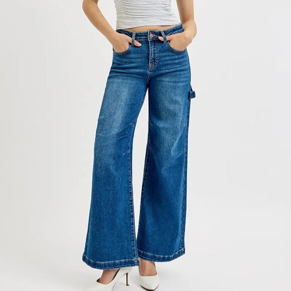 Risen Jeans Denim - ✨NWT‎ RISEN Full Size High Rise Wide Leg Patch Detailed Jeans Plus Size